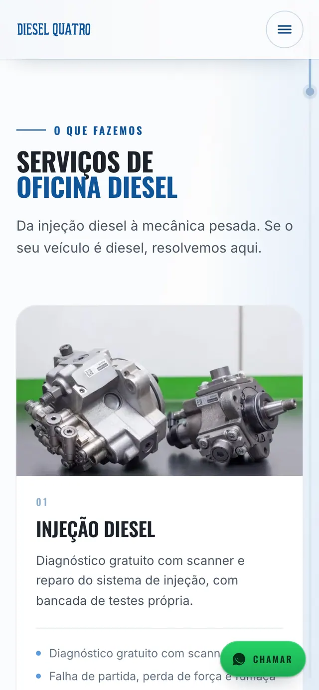 Diesel Quatro: seção de serviços do site no celular
