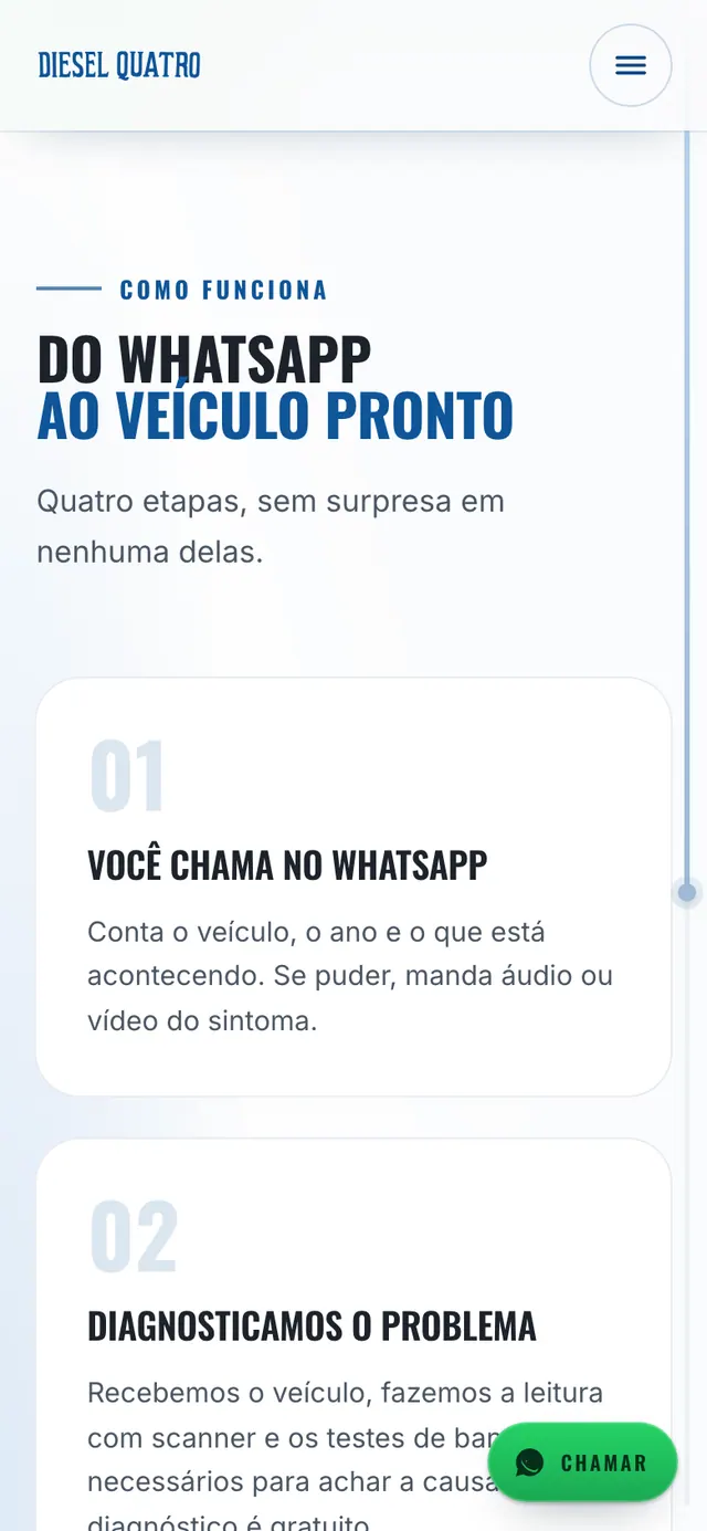 Diesel Quatro: seção como funciona do site no celular