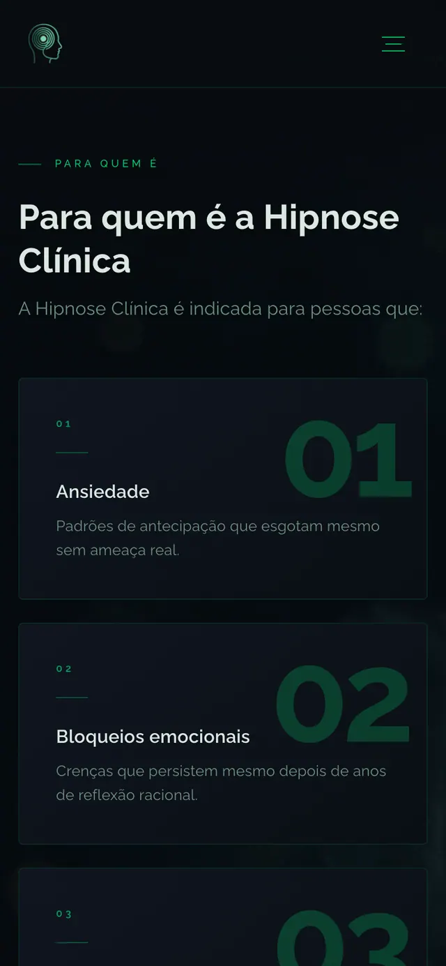 José Luís Hipnose Clínica: seção para quem é o tratamento do site no celular