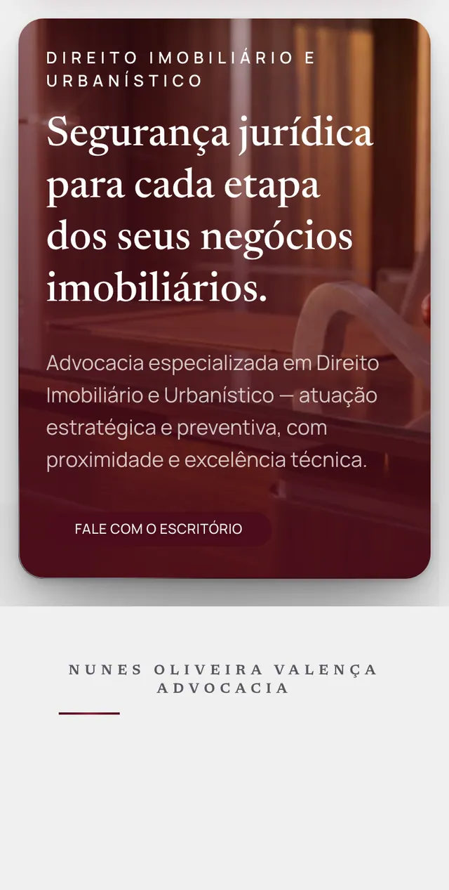 Nunes Oliveira Valença Advocacia: tela inicial do site no celular