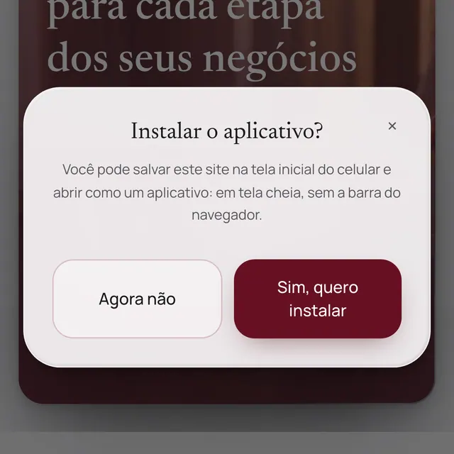 Nunes Oliveira Valença Advocacia: convite para instalar o site como aplicativo no celular