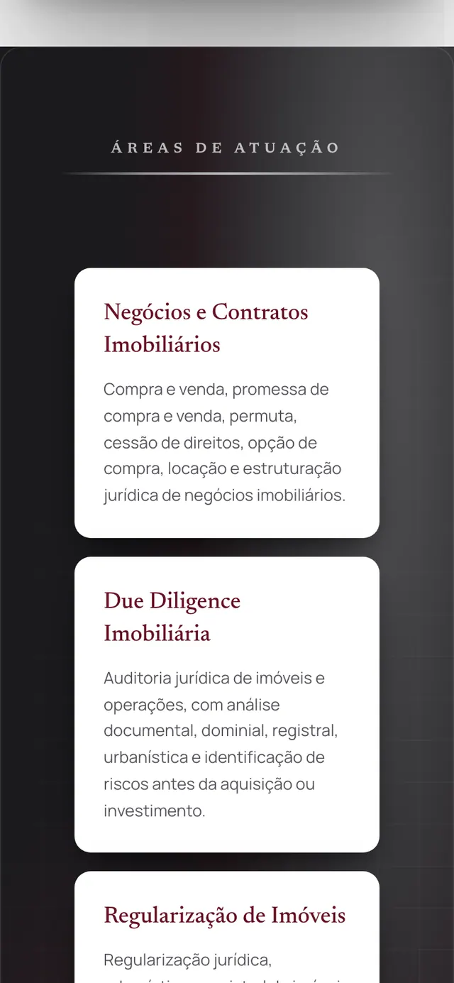 Nunes Oliveira Valença Advocacia: áreas de atuação do site no celular